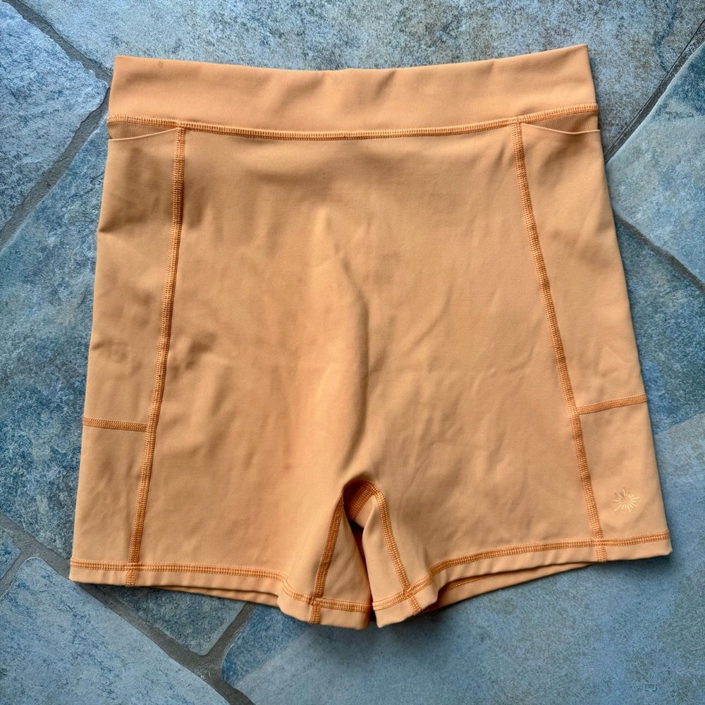 Aerie Offline Bike Shorts‎ with High-Waisted Fit Bright Peach Orange Large
